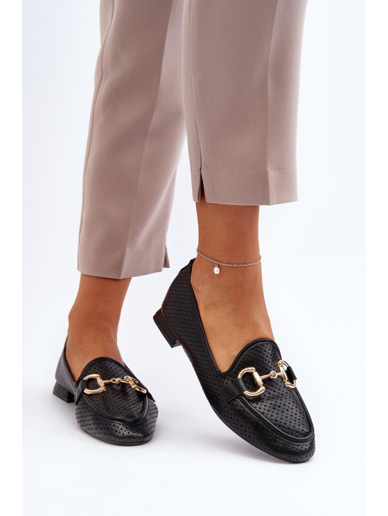 Women's Flat Heel Loafers with Black Decoration Iluvana 2
