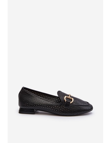Women's Flat Heel Loafers with Black Decoration Iluvana