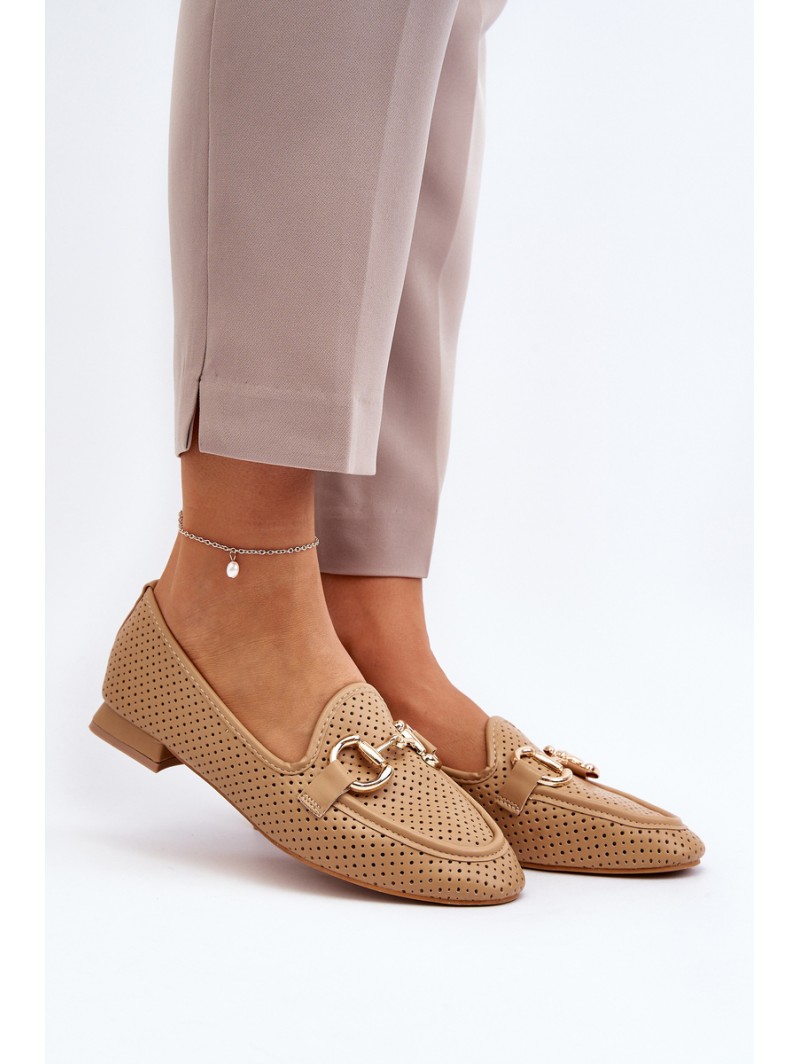 Women's Flat Heel Moccasins with Decoration Camel Iluvana