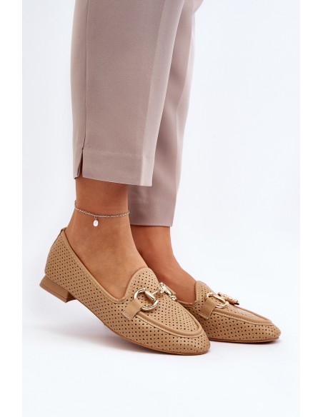 Women's Flat Heel Moccasins with Decoration Camel Iluvana