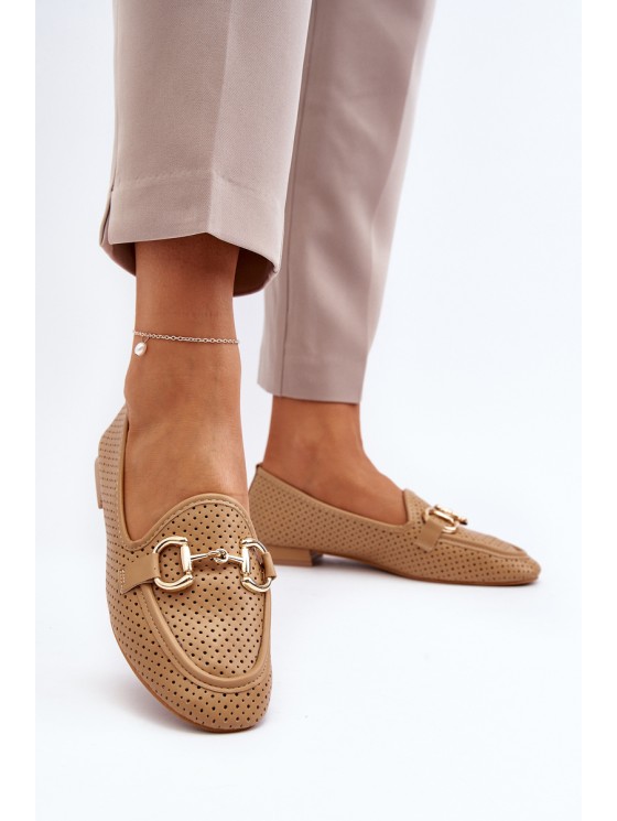 Women's Flat Heel Moccasins with Decoration Camel Iluvana 2