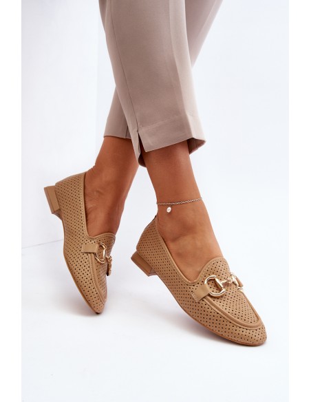 Women's Flat Heel Moccasins with Decoration Camel Iluvana