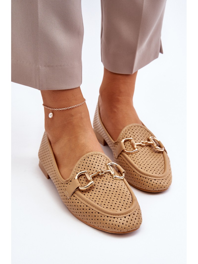 Women's Flat Heel Moccasins with Decoration Camel Iluvana