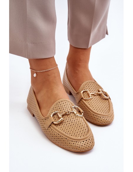 Women's Flat Heel Moccasins with Decoration Camel Iluvana