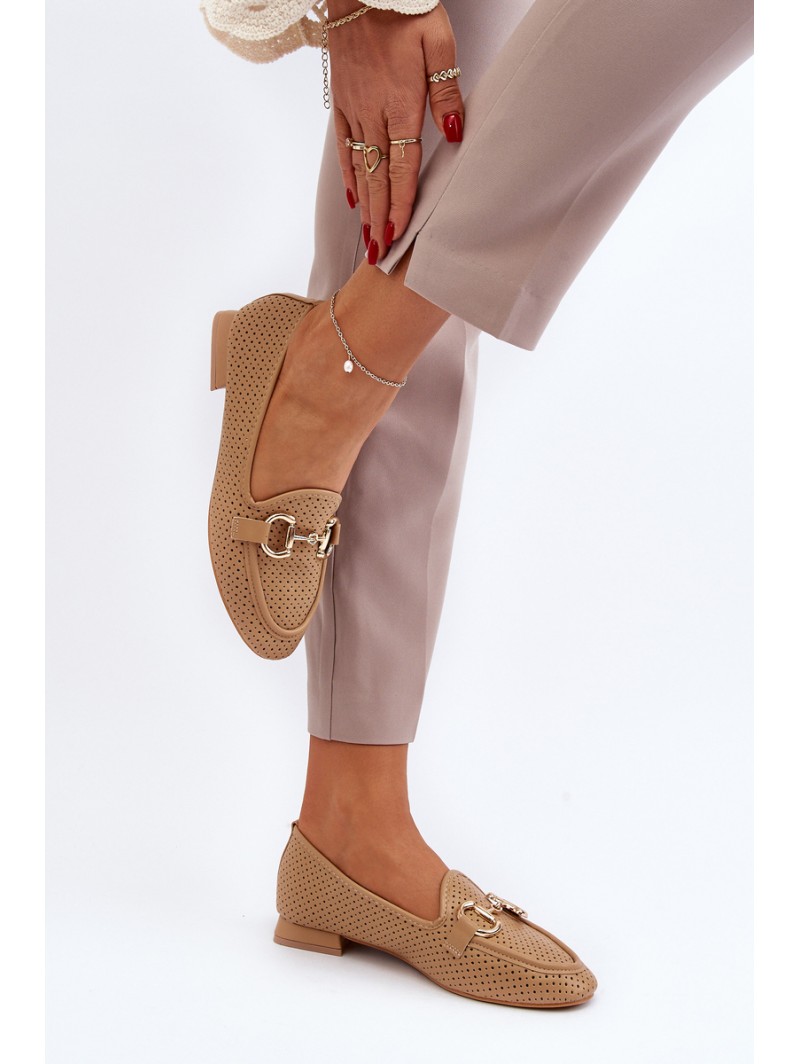 Women's Flat Heel Moccasins with Decoration Camel Iluvana