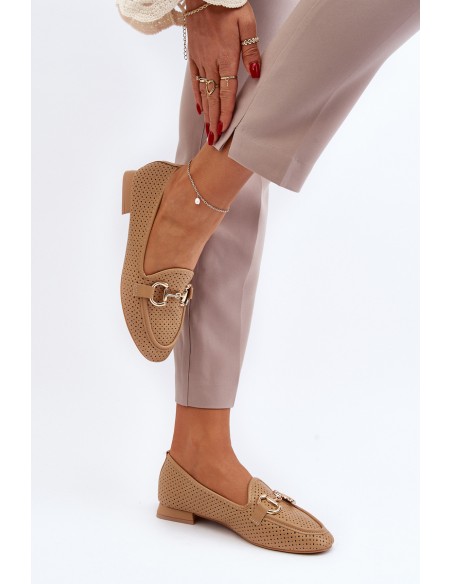 Women's Flat Heel Moccasins with Decoration Camel Iluvana