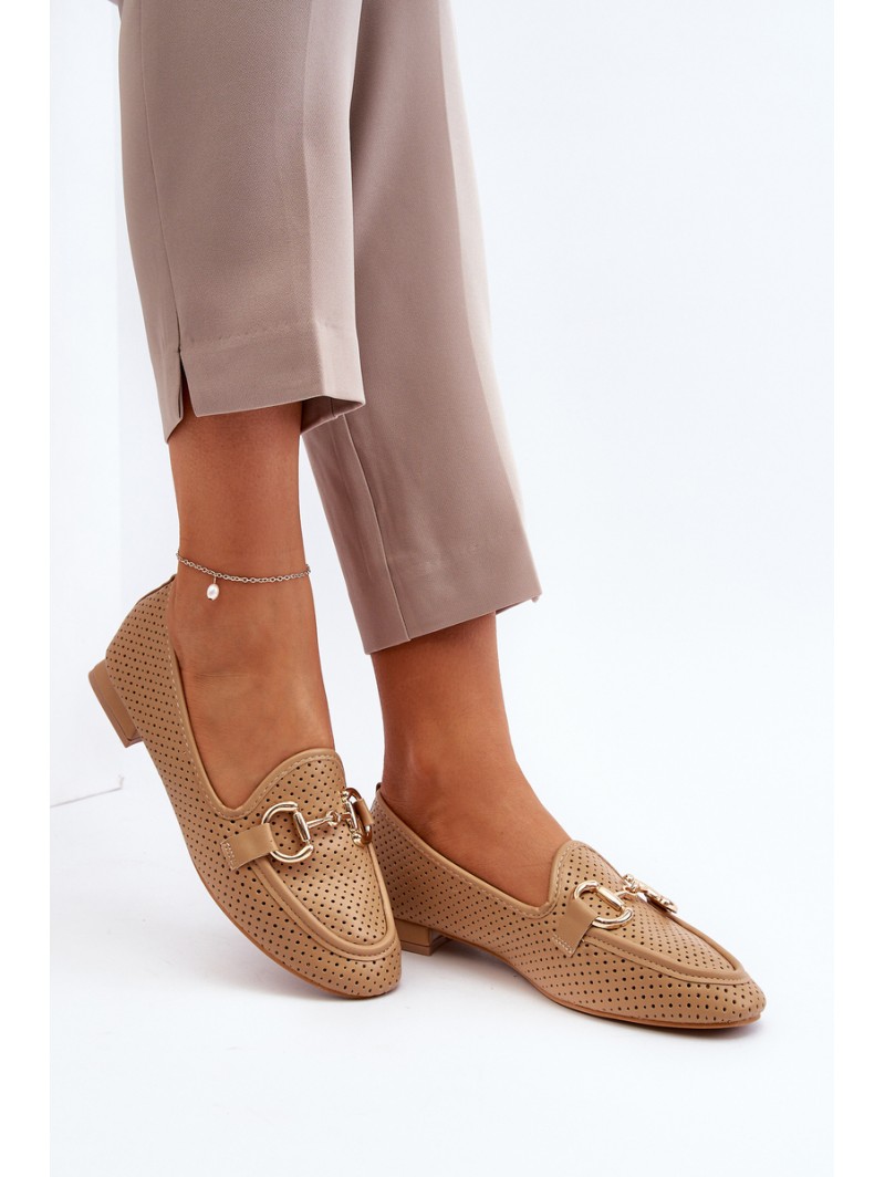 Women's Flat Heel Moccasins with Decoration Camel Iluvana