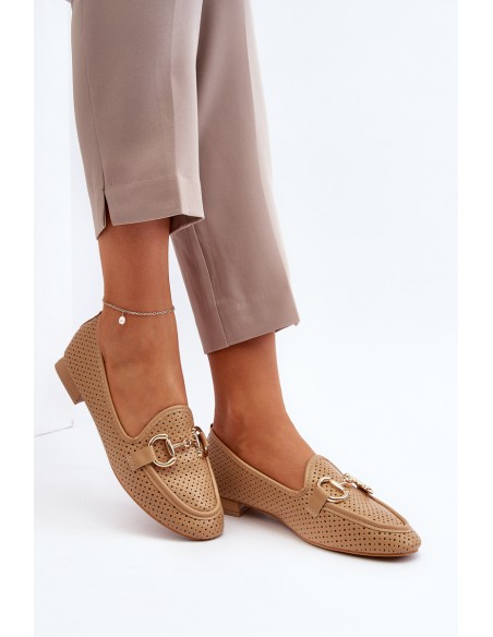Women's Flat Heel Moccasins with Decoration Camel Iluvana