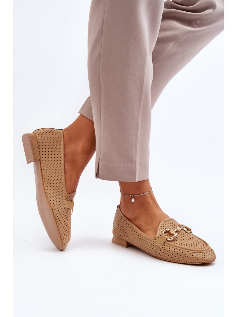 Women's Flat Heel Moccasins with Decoration Camel Iluvana