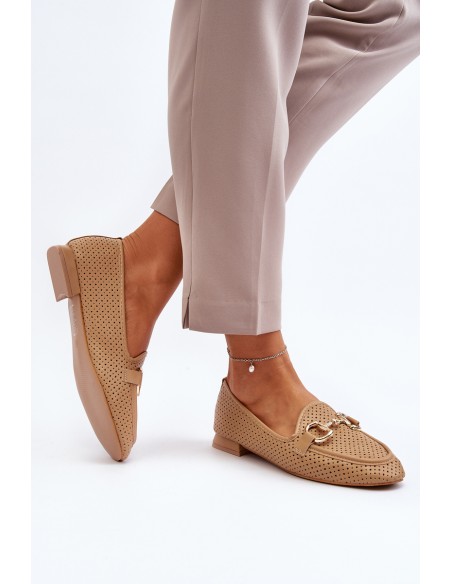 Women's Flat Heel Moccasins with Decoration Camel Iluvana