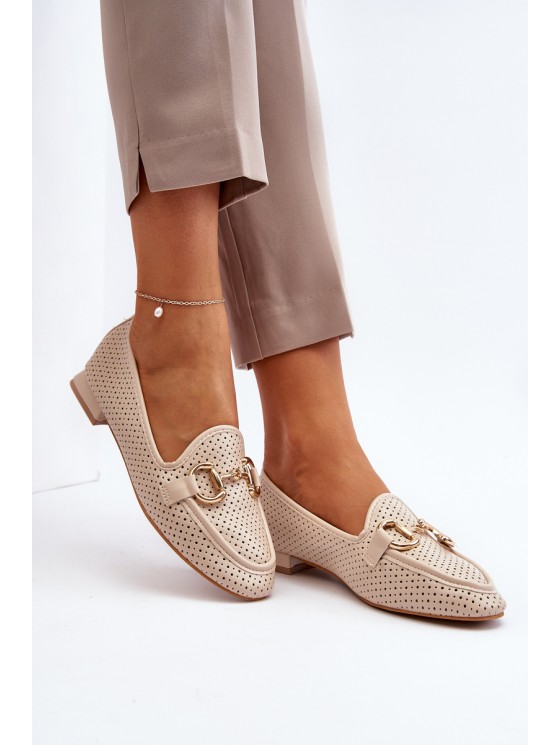 Women's flat-heeled moccasins with beige decoration Iluvana 2