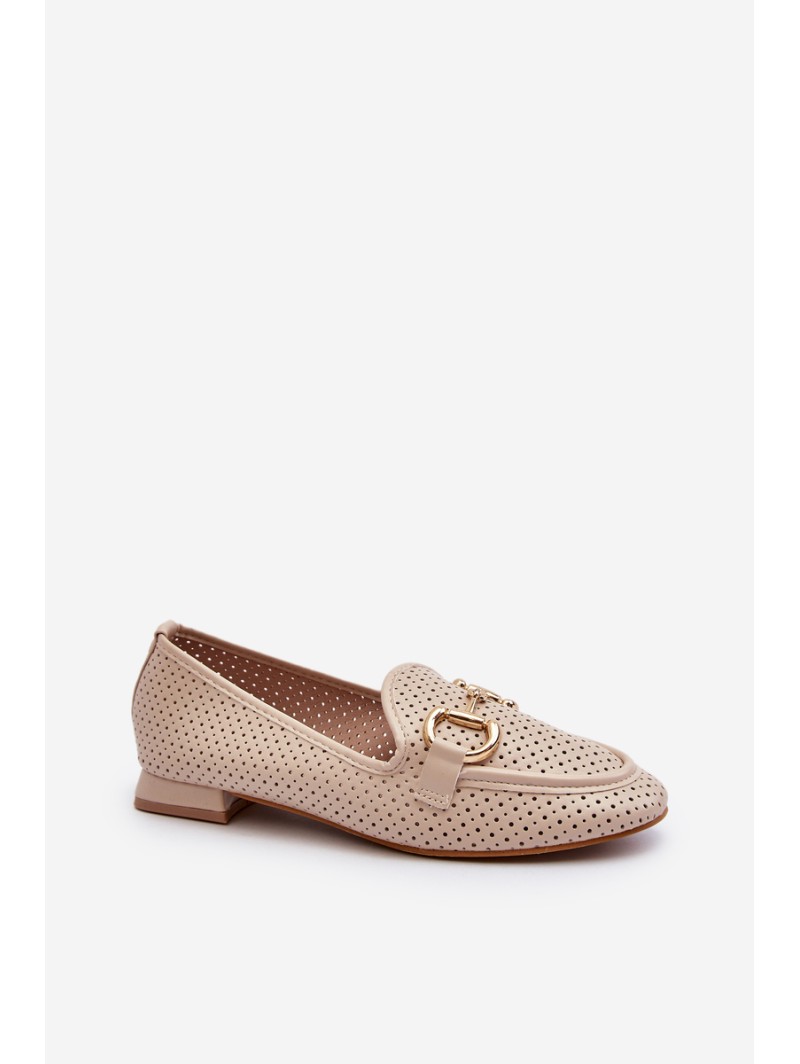 Women's flat-heeled moccasins with beige decoration Iluvana