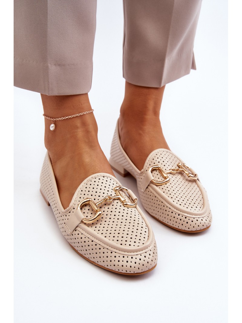 Women's flat-heeled moccasins with beige decoration Iluvana