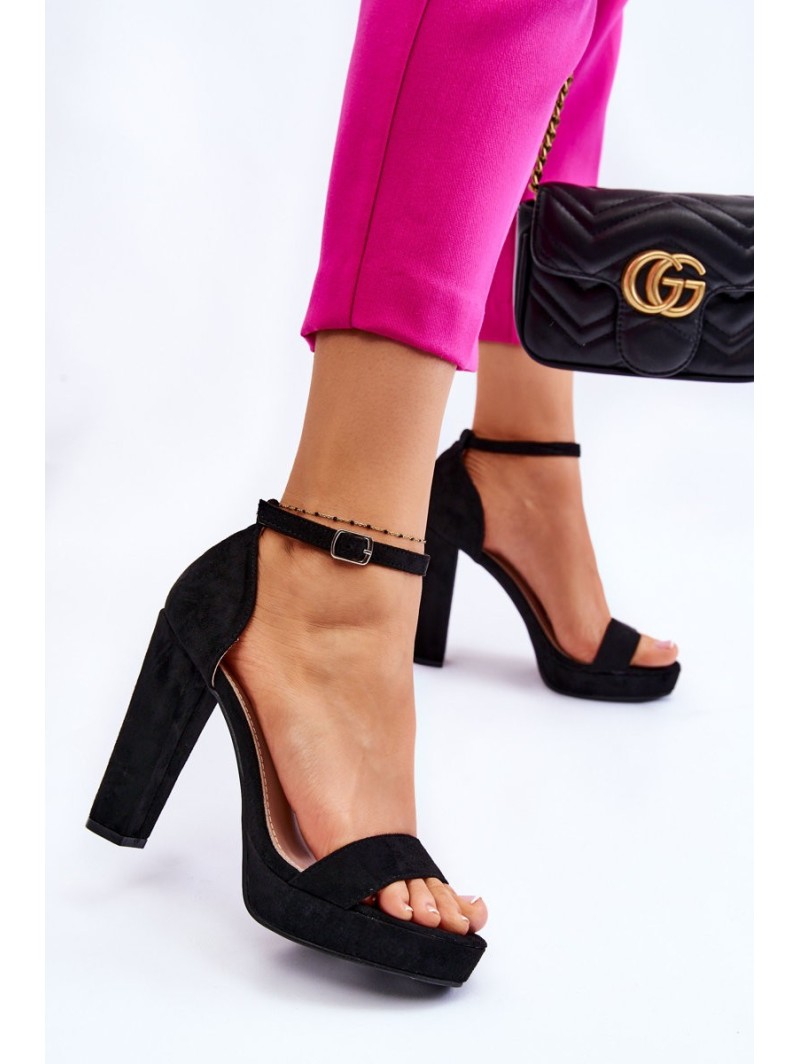 Suede Sandals On Heel Black Spectacular