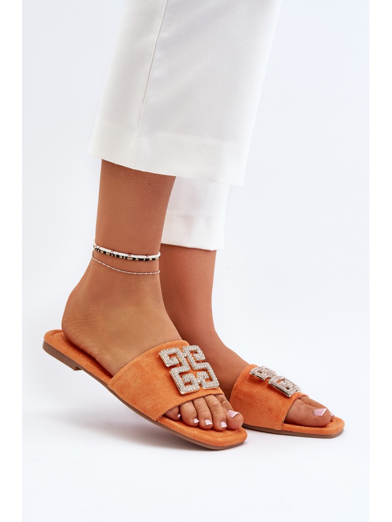 Women's Flat Sandals with Orange Decoration Inaile
