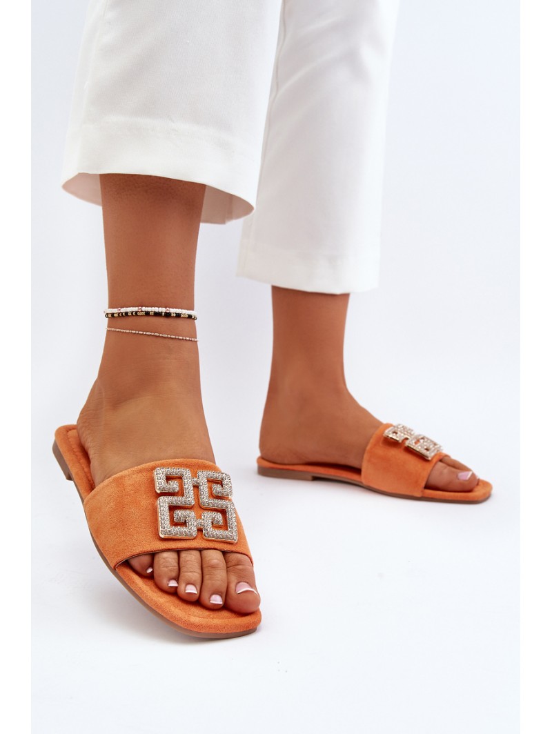 Women's Flat Sandals with Orange Decoration Inaile
