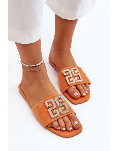 Women's Flat Sandals with Orange Decoration Inaile