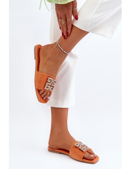 Women's Flat Sandals with Orange Decoration Inaile