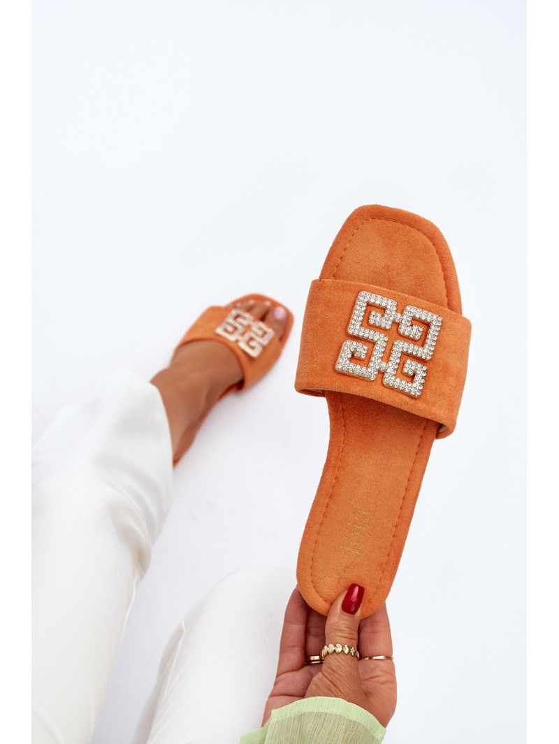 Women's Flat Sandals with Orange Decoration Inaile
