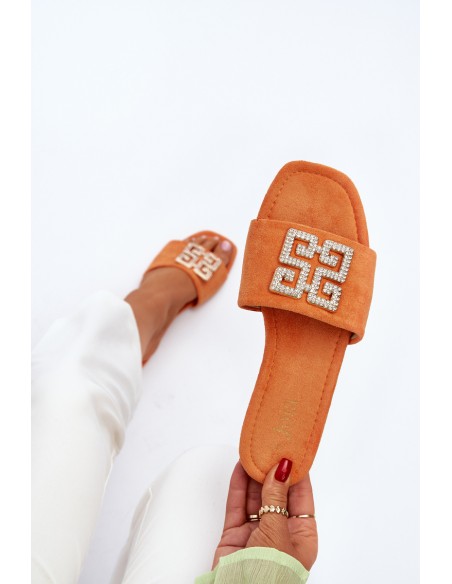 Women's Flat Sandals with Orange Decoration Inaile