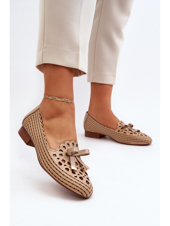 Women's Beige Ballerina Flats with Bow Nestavia