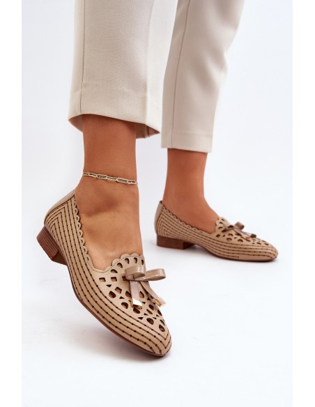 Women's Beige Ballerina Flats with Bow Nestavia