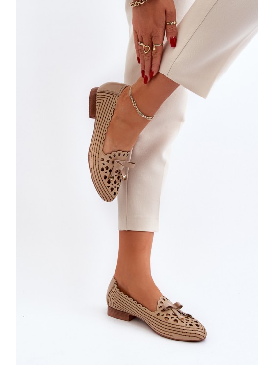 Women's Beige Ballerina Flats with Bow Nestavia 2