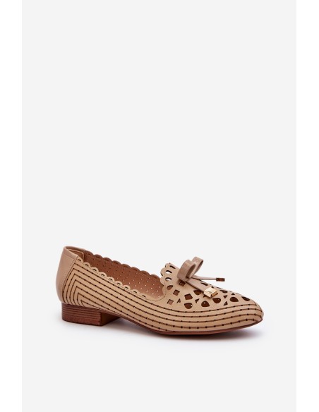 Women's Beige Ballerina Flats with Bow Nestavia