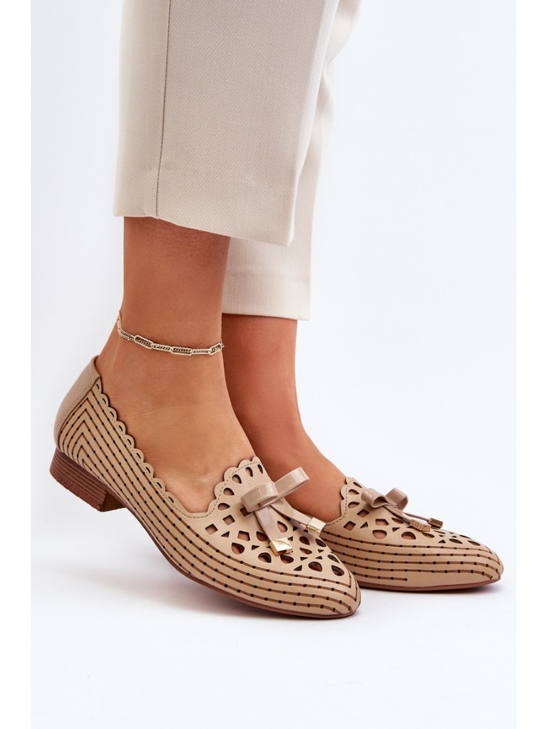 Women's Beige Ballerina Flats with Bow Nestavia