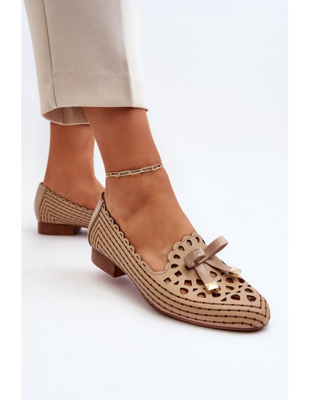 Women's Beige Ballerina Flats with Bow Nestavia