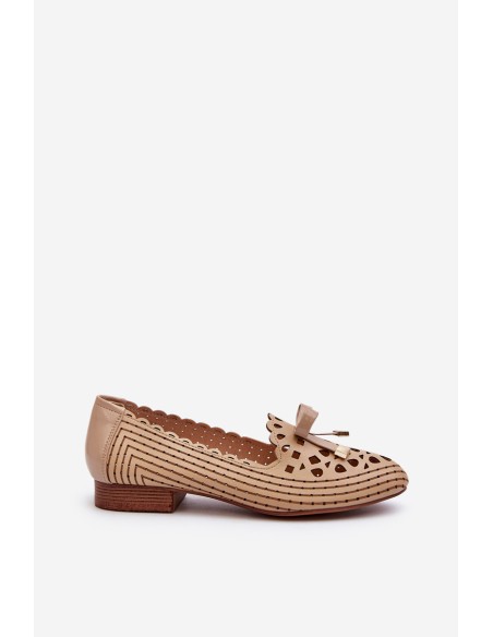Women's Beige Ballerina Flats with Bow Nestavia
