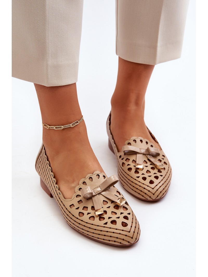 Women's Beige Ballerina Flats with Bow Nestavia