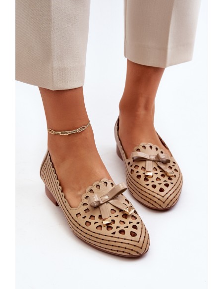 Women's Beige Ballerina Flats with Bow Nestavia