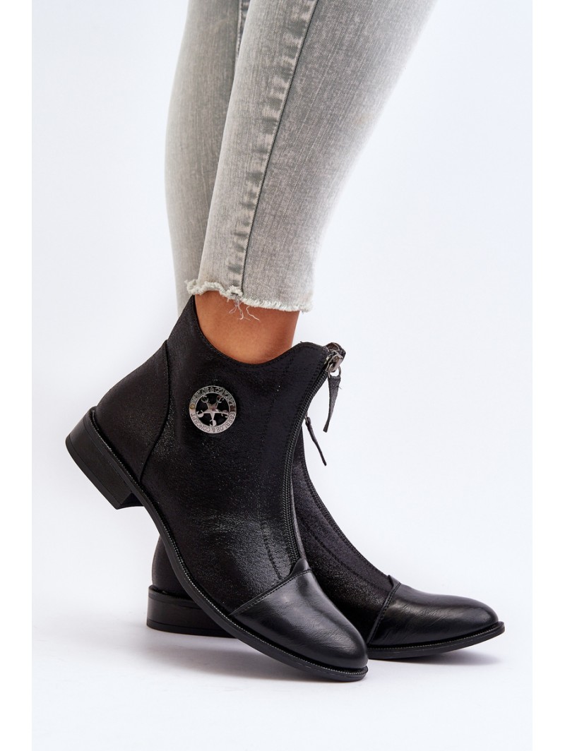 Women's Ankle Boots with Flat Heel and Zip Beige Loratie