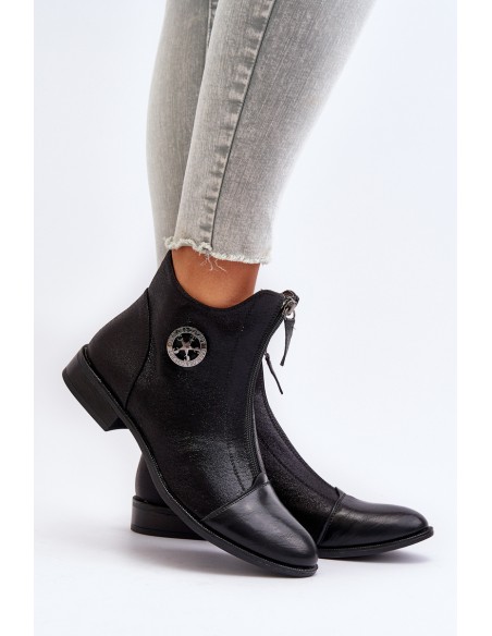 Women's Ankle Boots with Flat Heel and Zip Beige Loratie