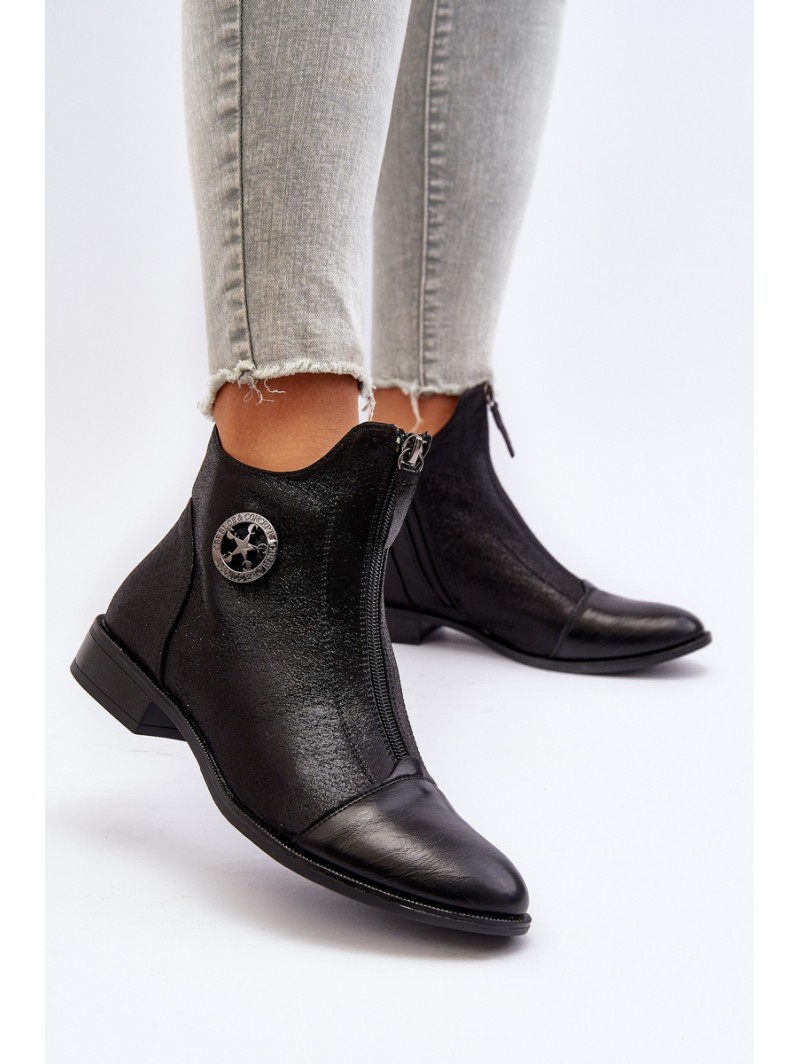 Women's Ankle Boots with Flat Heel and Zip Beige Loratie