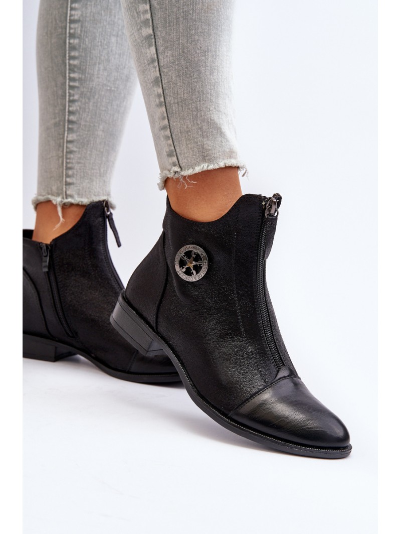 Women's Ankle Boots with Flat Heel and Zip Beige Loratie