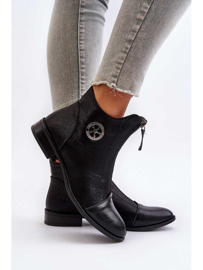 Women's Ankle Boots with Flat Heel and Zip Beige Loratie
