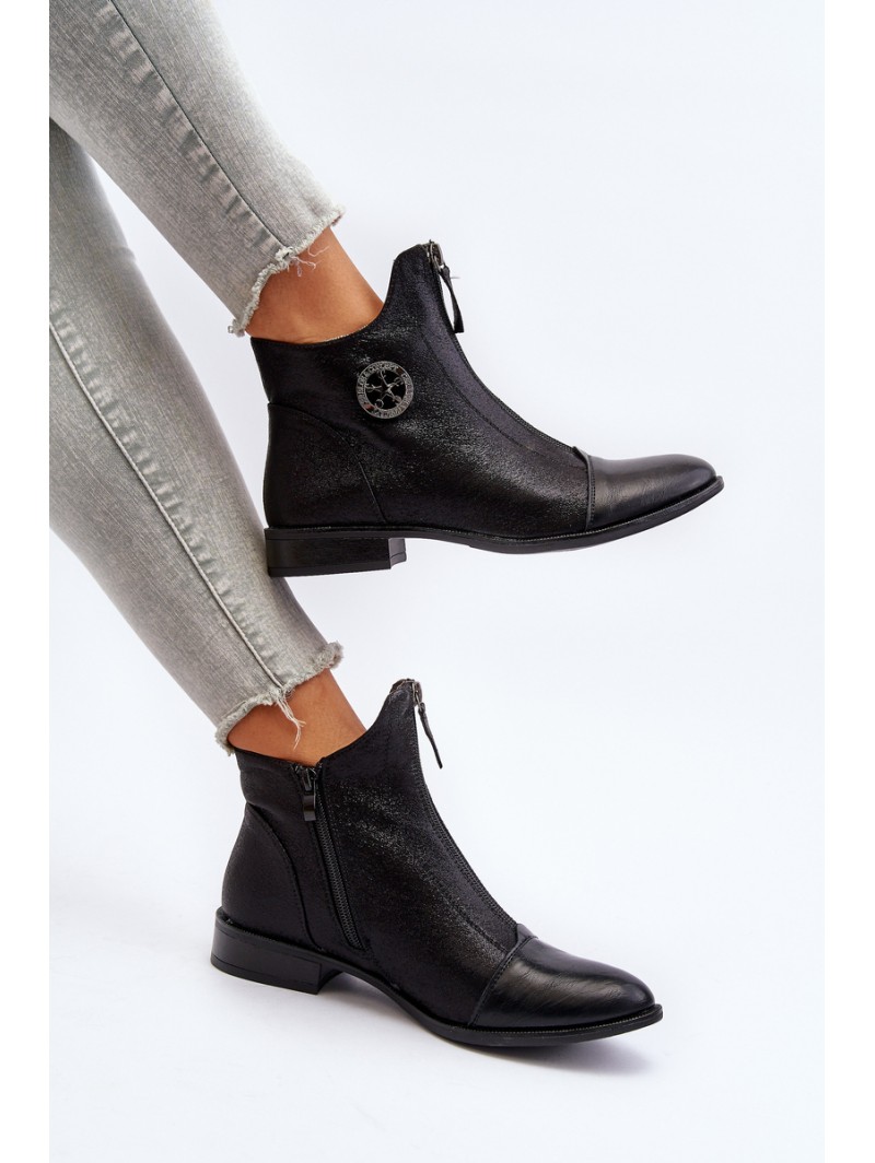 Women's Ankle Boots with Flat Heel and Zip Beige Loratie