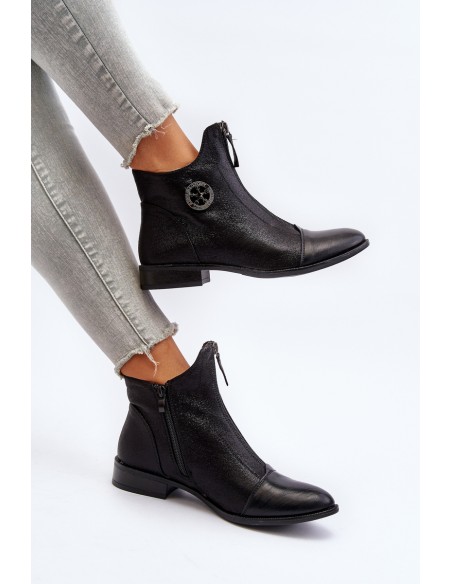 Women's Ankle Boots with Flat Heel and Zip Beige Loratie