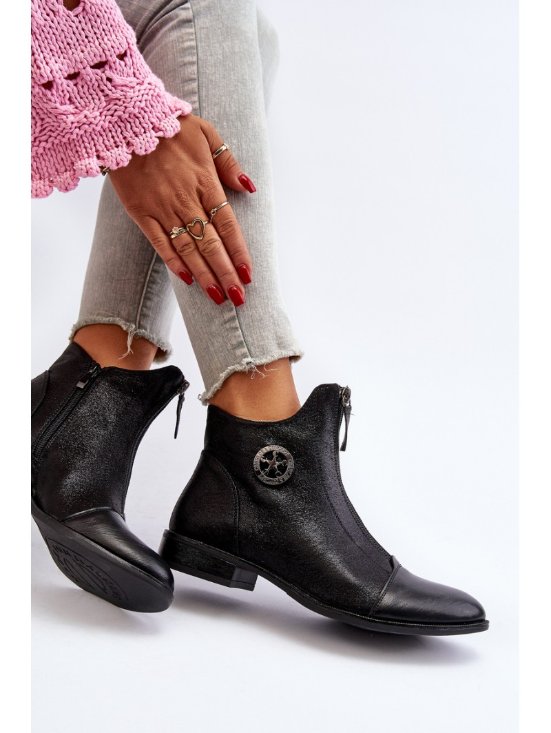 Women's Ankle Boots with Flat Heel and Zip Beige Loratie