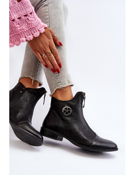 Women's Ankle Boots with Flat Heel and Zip Beige Loratie