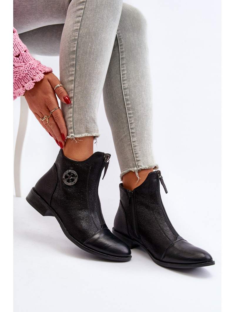 Women's Ankle Boots with Flat Heel and Zip Beige Loratie