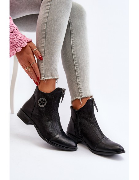 Women's Ankle Boots with Flat Heel and Zip Beige Loratie