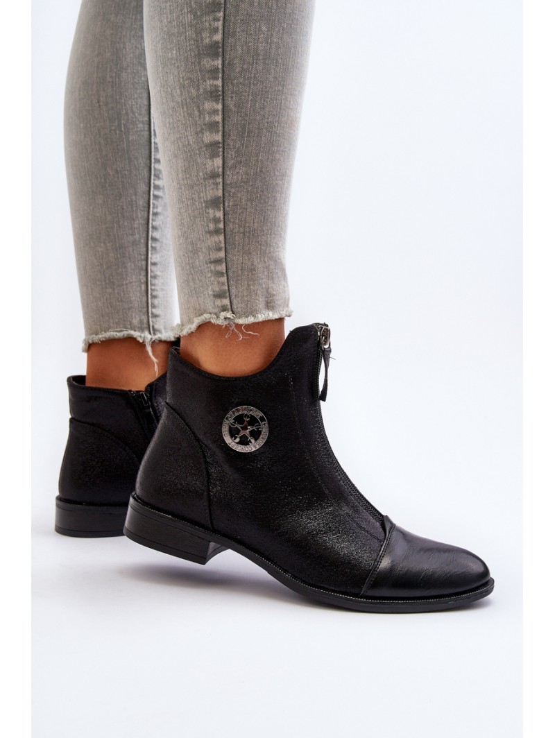 Women's Ankle Boots with Flat Heel and Zip Beige Loratie