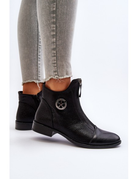 Women's Ankle Boots with Flat Heel and Zip Beige Loratie
