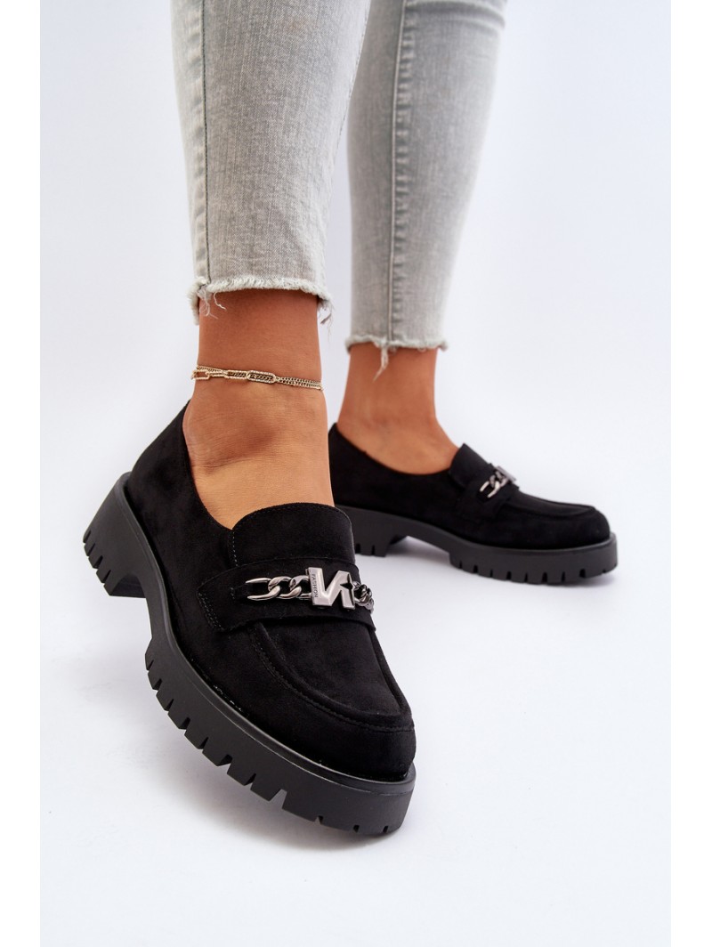 Black Suede Women's Moccasins with Decoration Loraleima