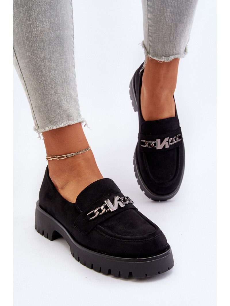 Black Suede Women's Moccasins with Decoration Loraleima