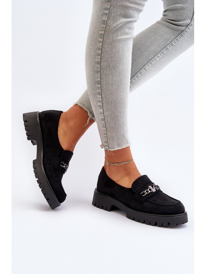 Black Suede Women's Moccasins with Decoration Loraleima