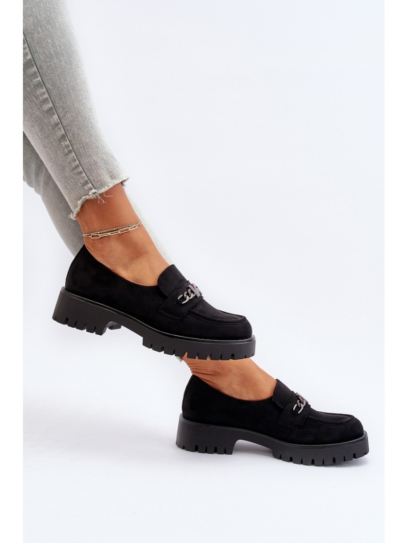 Black Suede Women's Moccasins with Decoration Loraleima